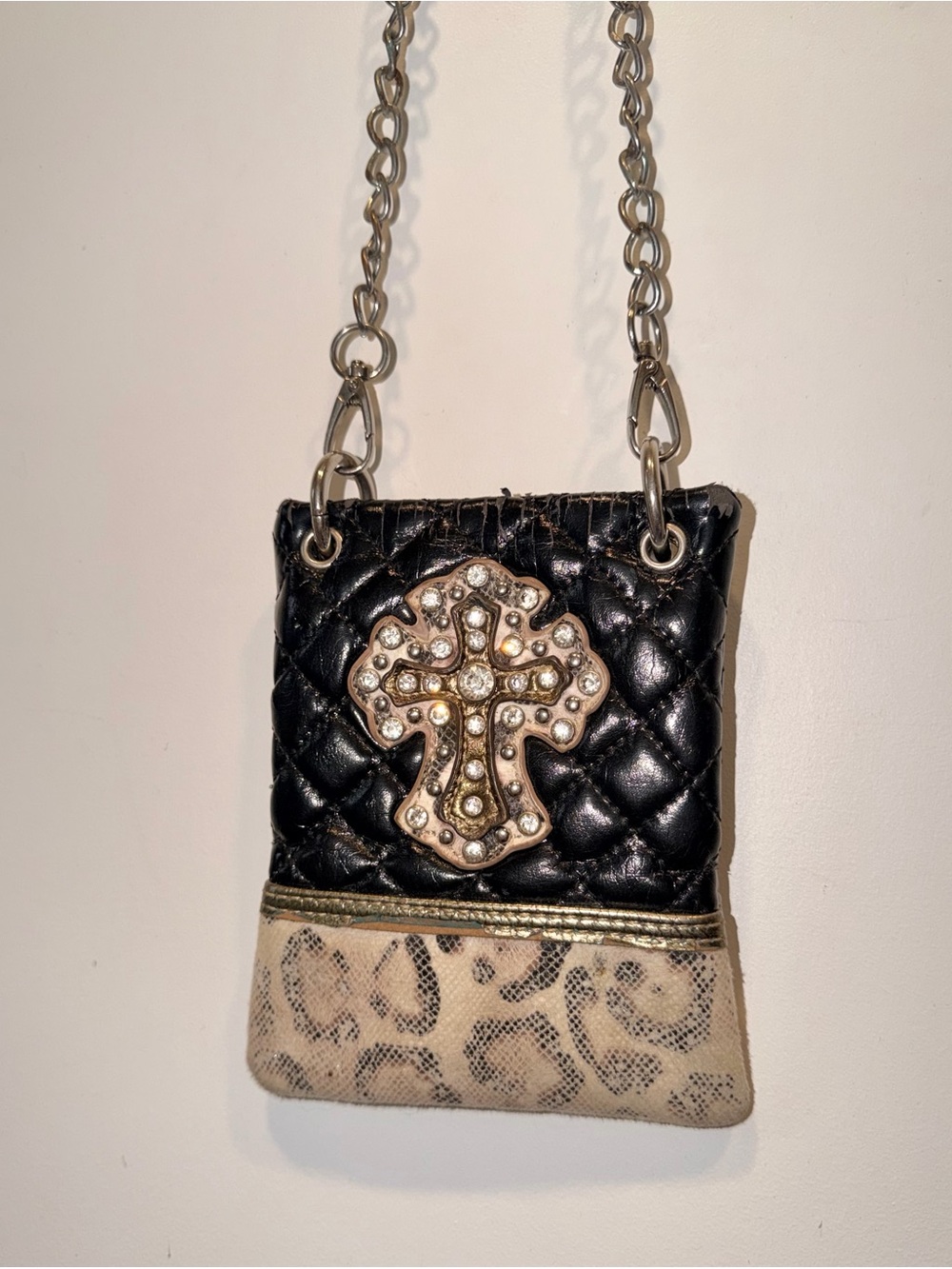 Vintage Rhinestone Crossbody Purse Cross Leopard Y2K McBling Western Trashy Chic